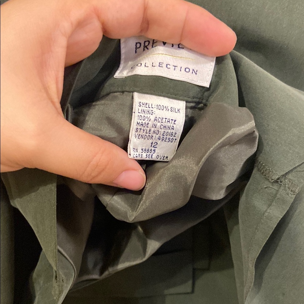 Vintage Preview Collection Silk Dark Green Button-Up Shirt and Pants Set - Picture 2 of 5